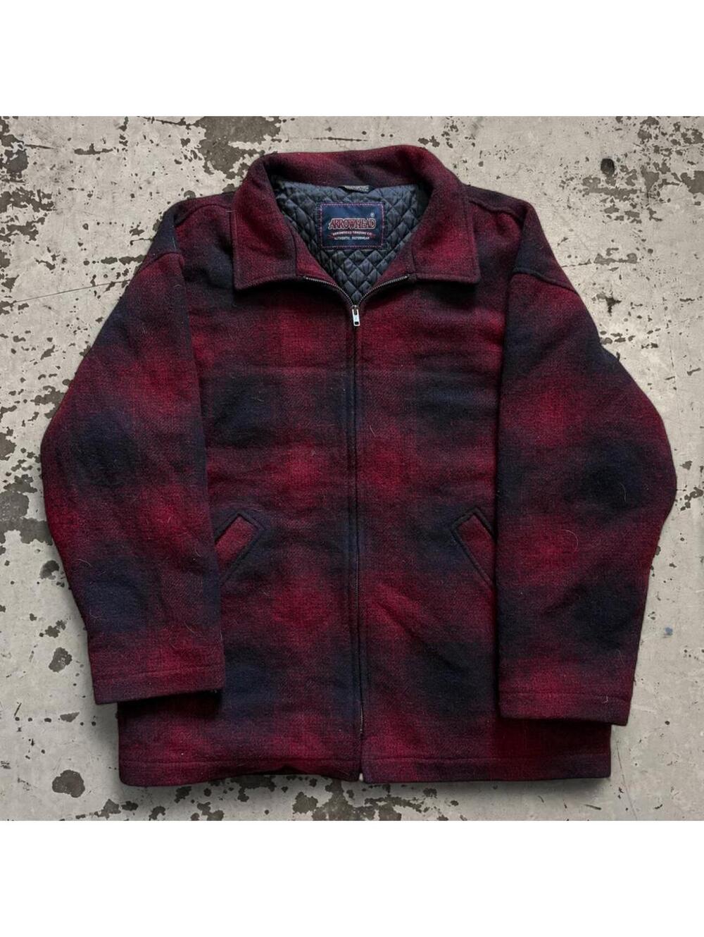 Vintage 90s made in USA Arrowhead Trading Red & Black Plaid Zip Up Jacket Size L